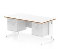 Oslo 1600 x 800mm Scalloped Desk White Wood Edge White CM Leg 2x2D Ped