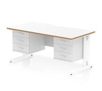 Oslo 1600 x 800mm Scalloped Desk White Wood Edge White CM Leg 2x3D Ped