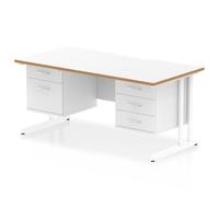 Oslo 1600 x 800mm Scalloped Edge Straight Office Desk White Top Wood Edge White Cantilever Leg Workstation 1 x 2 Drawer 1 x 3 Drawer Fixed Pedestal
