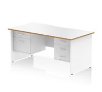 Oslo 1600 x 800mm Scalloped Edge Straight Office Desk White Top Wood Edge White Panel End Leg Workstation 1 x 2 Drawer 1 x 3 Drawer Fixed Pedestal