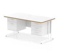 Oslo 1600x800 Scallop Desk White Wood Edge White Cantilever 2D+3D Ped
