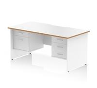 Oslo 1600x800 Scallop Desk White Wood Edge White Panel End 2D + 3D Ped