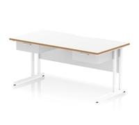 Oslo 1600x800 Scalloped Desk White Wood Edge White Cantilever 2x1D Ped