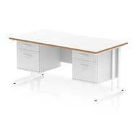 Oslo 1600x800 Scalloped Desk White Wood Edge White Cantilever 2x2D Ped