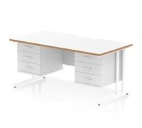 Oslo 1600x800 Scalloped Desk White Wood Edge White Cantilever 2x3D Ped