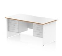 Oslo 1600x800 Scalloped Desk White Wood Edge White Panel End 2x3D Ped