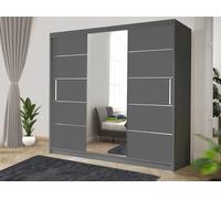 OSLO 250cm Modern oak Sliding Bedroom Wardrobe with Mirror & Drawers RAC3 Grey One Size