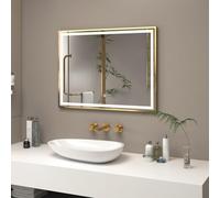 Oslo 800 x 600mm Brushed Brass LED Illuminated Framed Bathroom Mirror with Demister Pad & Touch Sensor