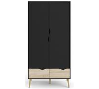 Oslo Black and Oak Effect 2 Door 2 Drawer Double Wardrobe
