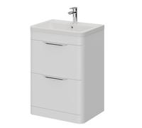 Oslo Floor Standing 2 Drawer Vanity Unit and Ceramic Basin with 1 Tap Hole | Gloss White | MDF | 600mm