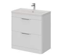 Oslo Floor Standing 2 Drawer Vanity Unit and Ceramic Basin with 1 Tap Hole | Gloss White | MDF | 800mm