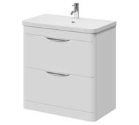 Oslo Floor Standing 2 Drawer Vanity Unit and Curved Thin Edge Basin with 1 Tap Hole | Gloss White | MFC | 800mm