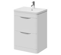 Oslo Floor Standing 2 Drawer Vanity Unit and Curved Thin Edge Basin with 1 Tap Hole | Gloss White | MFC | 600mm