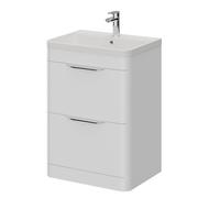 Oslo Floor Standing 2 Drawer Vanity Unit and Polymarble Basin with 1 Tap Hole | Gloss White | MDF | 600mm