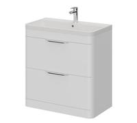 Oslo Floor Standing 2 Drawer Vanity Unit and Polymarble Basin with 1 Tap Hole | Gloss White | MDF | 800mm