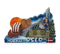 Oslo Fridge Magnet - Oslo’s Iconic Landmarks, 3D Design, Holmenkollen Ski Museum, Oslo City Hall & Oseberg Ship