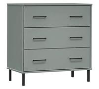 OSLO Grey Sideboard Made of Solid Pine Wood with 3 Drawers 77 x 40 x 79.5 cm, Metal Feet, Storage Space and Shelf for Living Room, Bedroom, Hallway and Dining Room