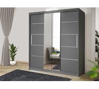 OSLO LED 180cm Modern Grey Sliding Bedroom Wardrobe with Mirror & Drawers RAC3 Grey One Size