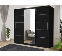 OSLO LED 250cm Modern white Sliding Bedroom Wardrobe with Mirror & Drawers RAC3 Black One Size
