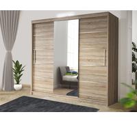 OSLO LED 250cm Modern white Sliding Bedroom Wardrobe with Mirror & Drawers RAC3 Light Oak One Size