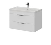 Oslo Wall Mounted 2 Drawer Vanity Unit and Ceramic Basin with 1 Tap Hole | Gloss White | MDF | 800mm