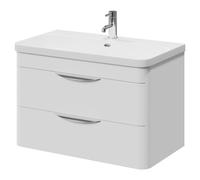 Oslo Wall Mounted 2 Drawer Vanity Unit and Curved Thin Edge Basin with 1 Tap Hole | Gloss White | MFC | 800mm