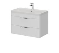 Oslo Wall Mounted 2 Drawer Vanity Unit and Polymarble Basin with 1 Tap Hole | Gloss White | MDF | 800mm
