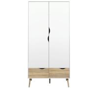 Oslo White and Oak Effect 2 Door 2 Drawer Double Wardrobe