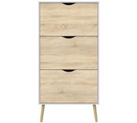 Oslo White and Oak Effect 3 Drawer Shoe Cabinet