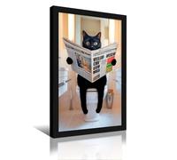 OSMNNIZ Black Cat Sitting on Toilet And Reading Newspaper Retro Framed Decorative Painting And Art Picture Print Modern Family Bedroom Decor12x18inch(30x45cm)