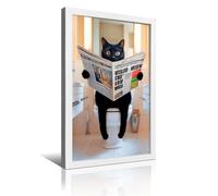 OSMNNIZ Black Cat Sitting on Toilet And Reading Newspaper Retro Framed Decorative Painting And Art Picture Print Modern Family Bedroom Decor08x12inch(20x30cm)