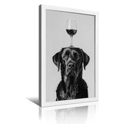 OSMNNIZ Black Labrador Balancing Wine On Head Wall Art, Black And White Print Retro Framed Decorative Painting And Art Picture Print Modern Family Bedroom Decor16x24inch(40x60cm)