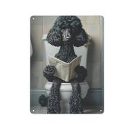 OSMNNIZ Black Standard Poodle Sitting on ToiletWall Decor Art Metal Tin Poster Modern Bar Decorations40x30cm
