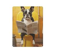 OSMNNIZ Boston Terrier on The ToiletWall Decor Art Metal Tin Poster Modern Bar Decorations40x30cm