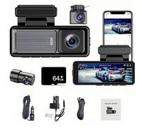 Osmo Dashcam Pro 4k,Front and Rear Dash Cam Pro with 64GB Card,Cabin Monitor Dash Cam, With Night Vision, Loop Recording, Gps Tracking Parking Monitoring, Wifi/App Contr (64G+WIFI+GPS)