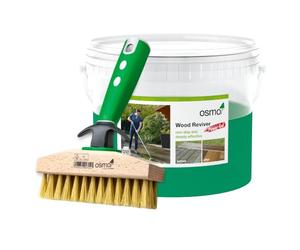 Osmo Wood Reviver Power Gel 2.5L & Decking Cleaning Brush - Restores Greyed Exterior Wood - Revives Natural Timber Colour - Deep Cleaning Gel for Decking, Cladding & Garden Furniture