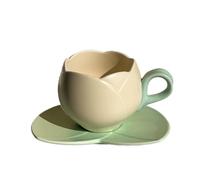 Osmond 300ml Flower Shaped Ceramic Coffee Tulip Cup Teacup Saucer Ceramic Drinking Cup Tulip Mug, High Guality C