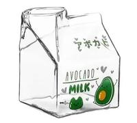 Osmond 380Ml Kawaii Square Milk Carton Glass Cup Heat Cute Strawberry Peach Breakfast Cup Pudding Cup Milk Bottles Easy to Use, D