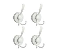 Osmond 4pcs Stainless Steel Sucker Double Hook Punch-Free Powerful Sucker Hook Reusable Rust-Proof Clothes Hook White