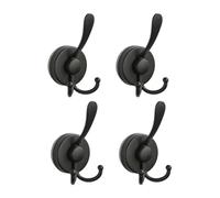 Osmond 4pcs Stainless Steel Sucker Double Hook Punch-Free Powerful Sucker Hook Reusable Rust-Proof Clothes Hook Black