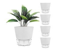 Osmond 6 Inch Self-Watering Planter with Visual Water Level Reservoir and Drainage Hole for Indoor and Outdoor, 5-Pack, White