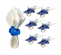 Osmond 6PCS Handmade Orchid Flower Napkin Rings Blue Flower Holders Handcraft Buckles Rings for Wedding Table Decor