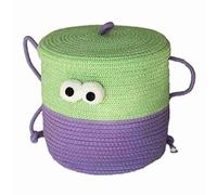 Osmond Cartoon Woven Storage Basket Organizer of Round Toy with Cover Cotton Rope Desktop Snack Storage B