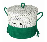 Osmond Cartoon Woven Storage Basket Organizer of Round Toy with Cover Cotton Rope Desktop Snack Storage A