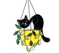Osmond Cat in A Flowerpot Suncatcher Stained Glass Window Hangins, Crystal Suncatcher, Acrylic Suncatchers Kit, Wall Art A