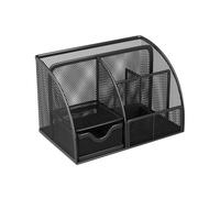 Osmond Desktop Organizer, 6 Compartment Pen Holder and Organizer, 1 Drawer, Metal Grid Black Desktop Organizer