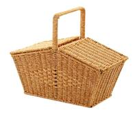 Osmond Pastoral Style Hand Basket with Lid Imitation Rattan Woven Picnic Basket Fruit Snacks Sundries Storage Basket A