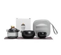 Osmond Portable Ceramic Tea Set for Travel-Includes 1 Teapot, 2 Cups and Carrying Bag Ideal for Outdoor and Business Trips A