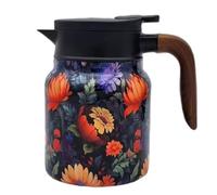Osmond Stainless Steel Thermal Carafe with Lid Built-in Infuser Vintage Floral Pattern for Hot Tea for Hot Drinks Orange