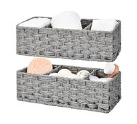 Osmond Toilet Organizer, 2 Pack Grey Woven Plastic Rectangular Basket, 35.5 x 15 x 10cm, 736g, Waterproof, Easy to Clean